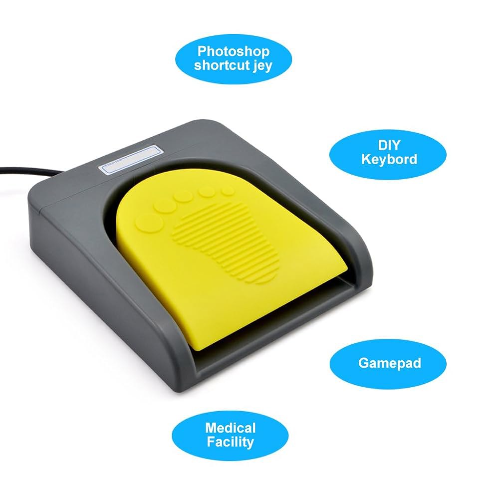 iKKEGOL USB 싱글 풋 스위치 컨트롤 원 키 맞춤형 컴퓨터 키보드 액션 페달 HID Yellow - 상세 이미지 2