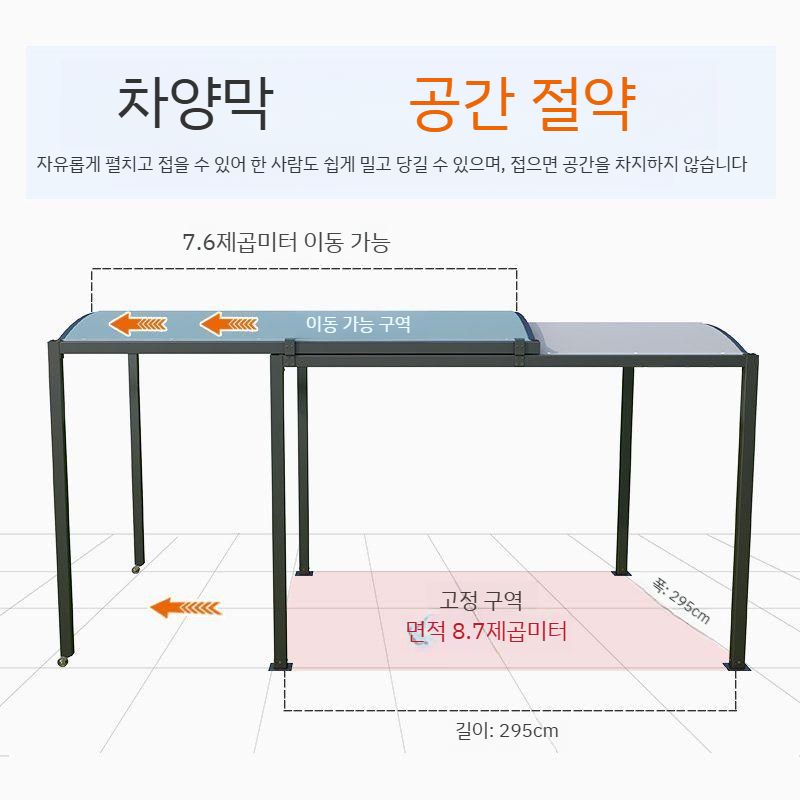차고 간이 야외천막 주차천막 개폐식 접이식 창고 그늘막 대형 안뜰 캐노피 차고지 캐노피천막 햇빛 패널 상단 2.9 x 2.95 미 - 상세 이미지 4