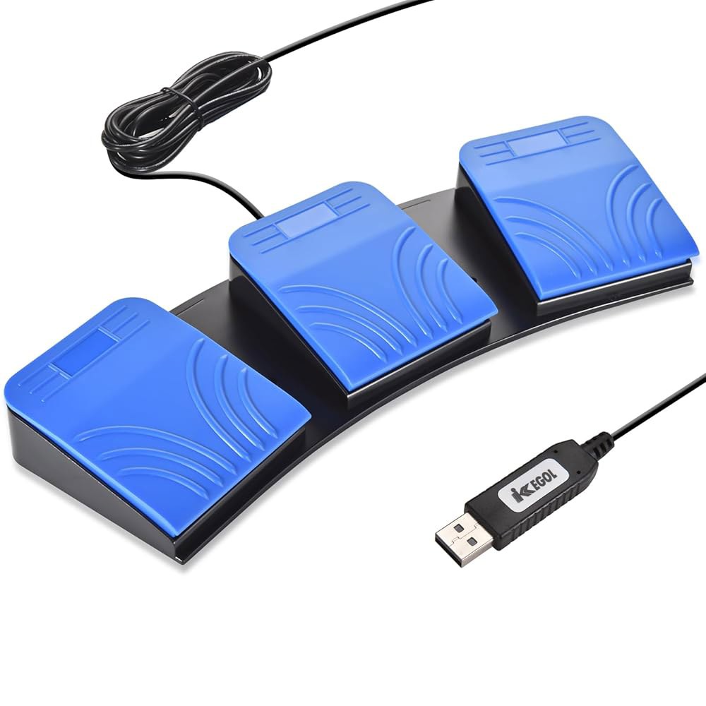 iKKEGOL 업그레이드된 USB 트리플 풋 페달 광학 스위치 제어 3 키 쓰리 버튼 프로그램 컴퓨터 키보드 마우스 게임 액션 HID Blue (트리플 페달) Tr e Pedal - 상품 이미지