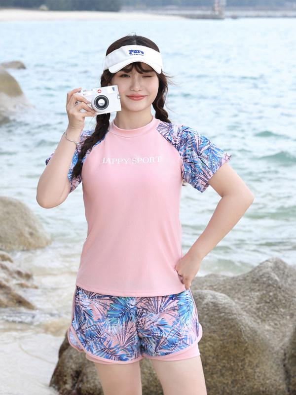 할머니래쉬가드 부모님 캡내장반팔래쉬가드 60대 아줌마수영복 엄마 - 상세 이미지 3