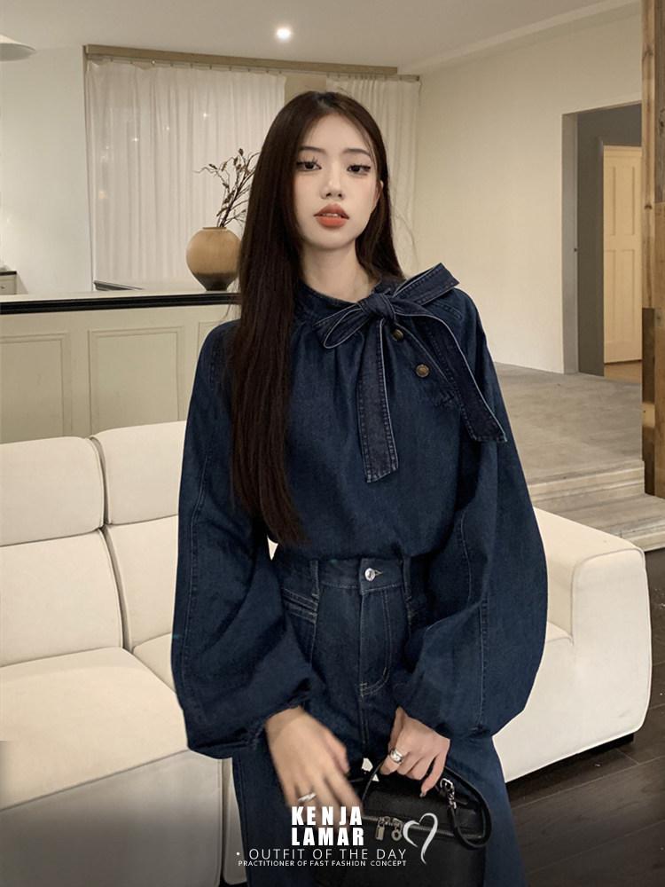 청난방 청남방코디 데님 블라우스 스카프 - 상세 이미지 3