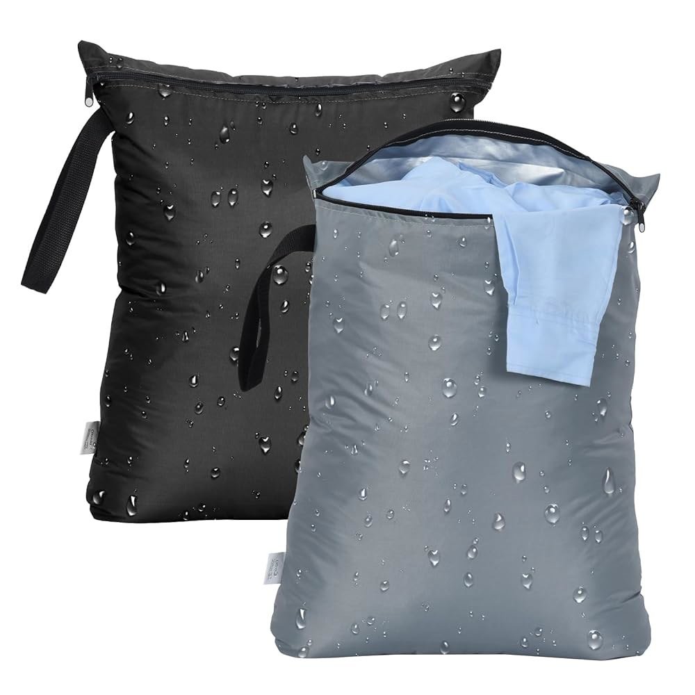 OTraki 2PCS 습식 백 16x20 인치 수영복 및 수건용 중형 드라이 백, 손잡이 건조가 포함된 더러운 옷 체육관 가방은 176 (블랙 & 그레이)을 초과하지 않습니다 - 상품 이미지