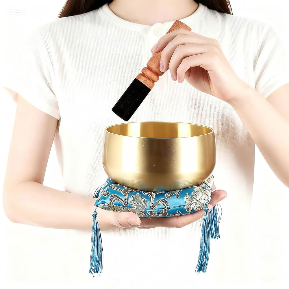 대형 티베트 노래 그릇 세트 - 요가, 마음챙김, 차크라 힐링 및 스트레스 해소를 위한 6인치 수공예 명상 사운드 | 쿠션 망치가 포함된 완전한 키트 초보자를 영적 선물 - 상품 이미지