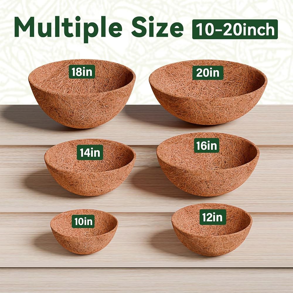 화분용 ZeeDix 6팩 14인치 코코넛 라이너, 원형 행잉 바구니 꽃용 천연 코코 코이어 교체 라이너 파티오 현관 정원 장식 6 14inch - 상세 이미지 3