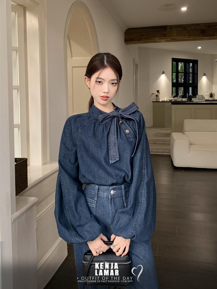 청난방 청남방코디 데님 블라우스 스카프 - 상세 이미지 2