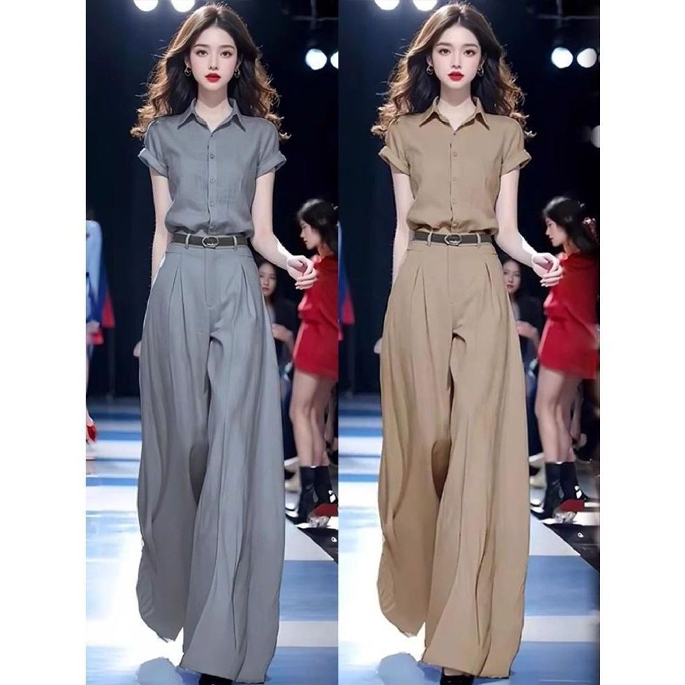 팬츠 얼투피스세트 셋업 반팔 반바지 루즈핏 티셔츠 반팔티 캐주얼투피스세트 와이드팬츠 캐주얼 - 상품 이미지