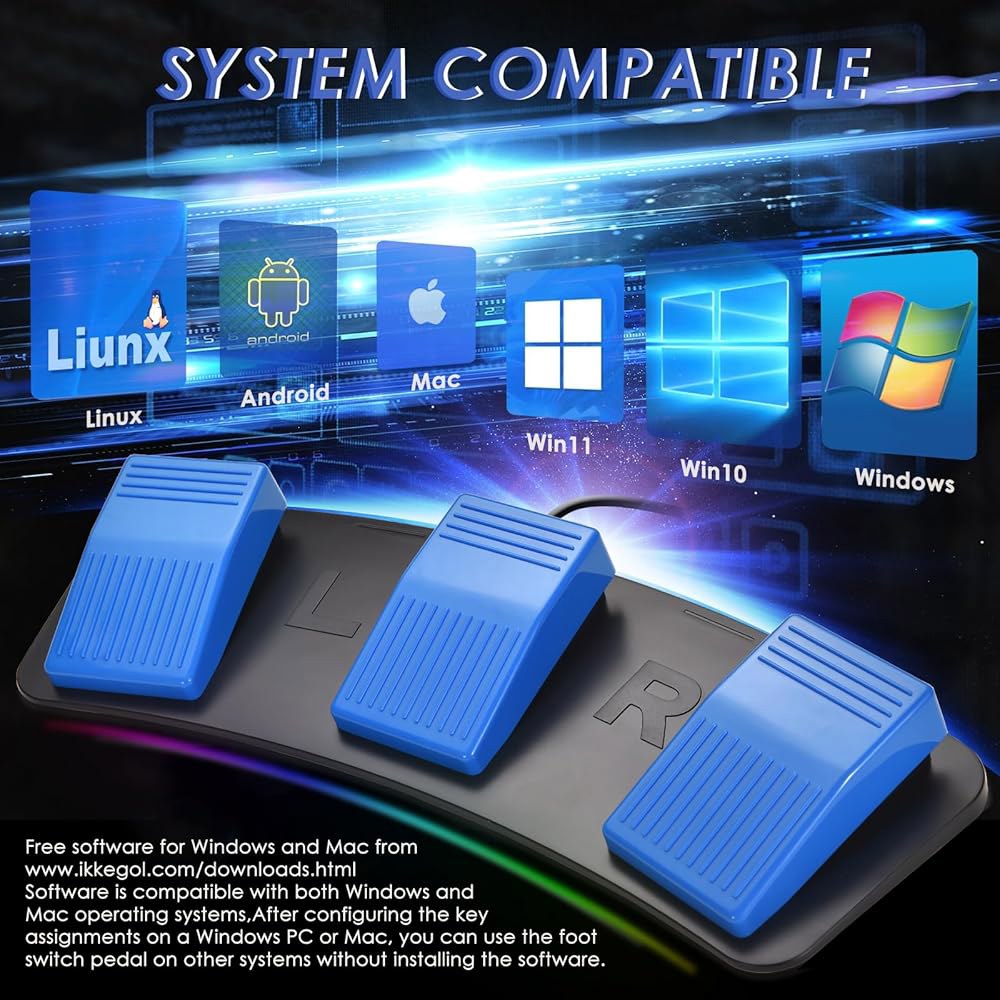 iKKEGOL 업그레이드된 디지털 광학 USB 풋 페달, 트리플 스위치 게임 컨트롤, 비디오 푸시 투 토크, 전사 HID(트리플 페달)를 위한 3가지 키 프로그래밍 가능 마우스 - 상세 이미지 3
