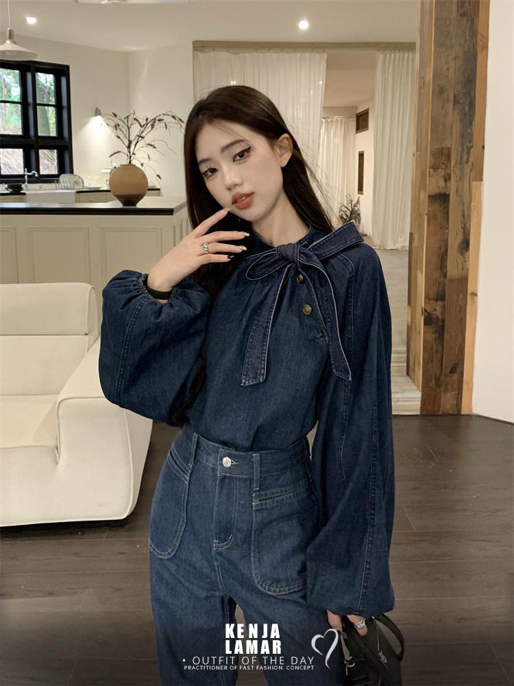 청난방 청남방코디 데님 블라우스 스카프 - 상세 이미지 5