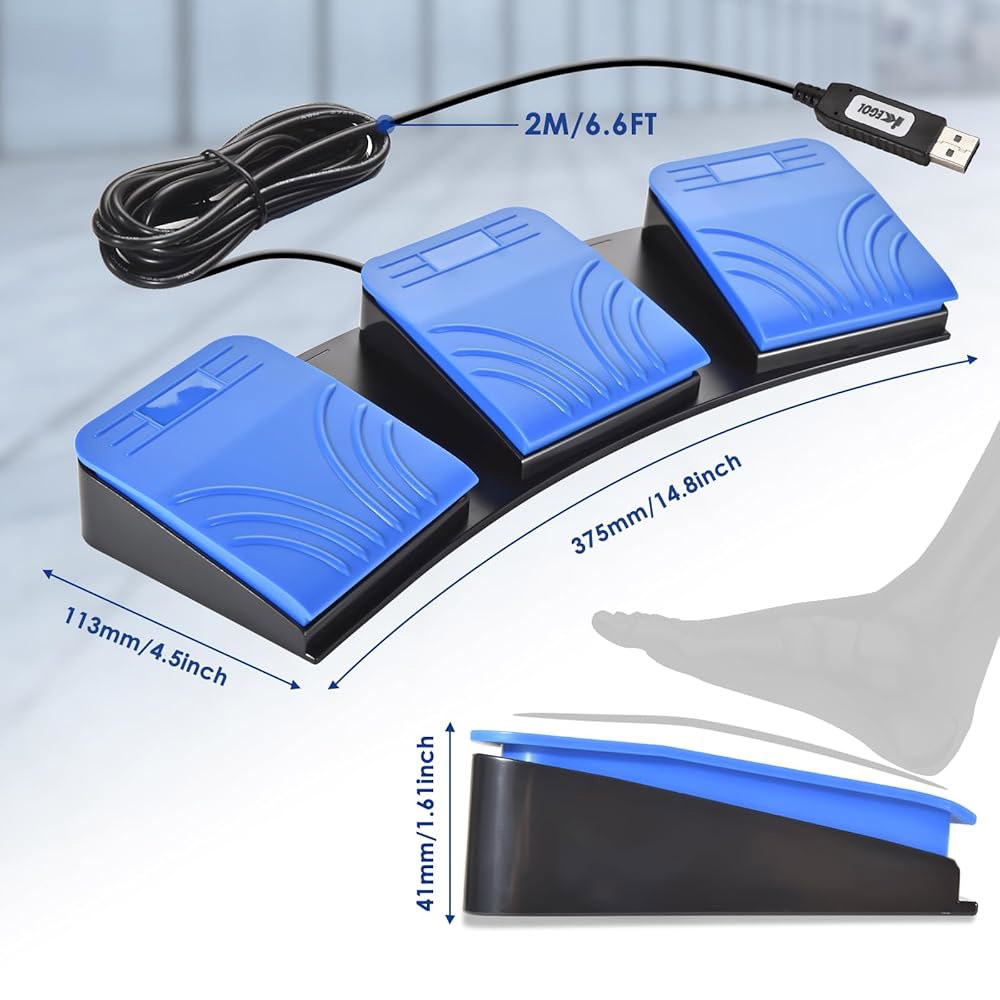 iKKEGOL 업그레이드된 USB 트리플 풋 페달 광학 스위치 제어 3 키 쓰리 버튼 프로그램 컴퓨터 키보드 마우스 게임 액션 HID Blue (트리플 페달) Tr e Pedal - 상세 이미지 3