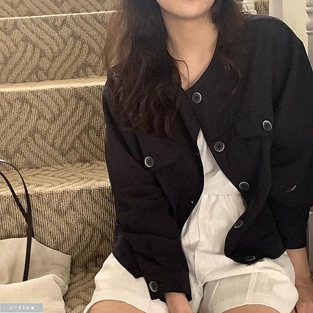 코츠 라운드 버튼 루즈핏 야상 자켓 3col 여름 린넨 긴팔 노카라 데일리 제이플로우 - 상세 이미지 2