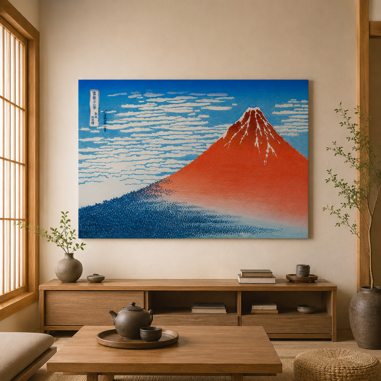 호쿠사이 붉은후지 그림 액자 일본 명화 A3 캔버스 동양화 - 상품 이미지
