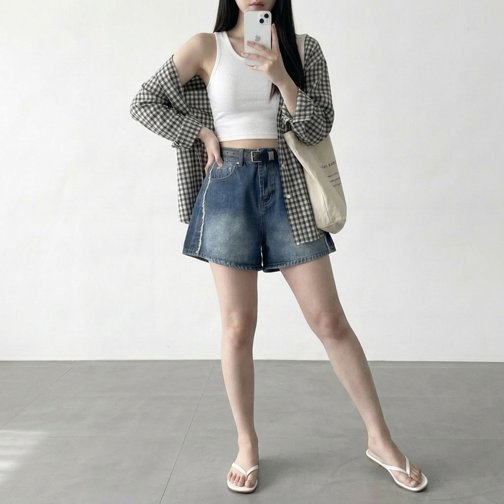 a라인반바지 3부청반바지 데님숏팬츠 이미지 6