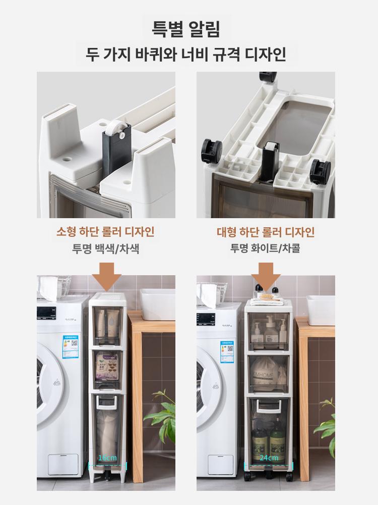 틈새수납장 슬라이딩 세탁실 선반 바퀴수납장 20cm 투명티 대형 1개 소형 4개 1 칸 1x1cm - 상세 이미지 5