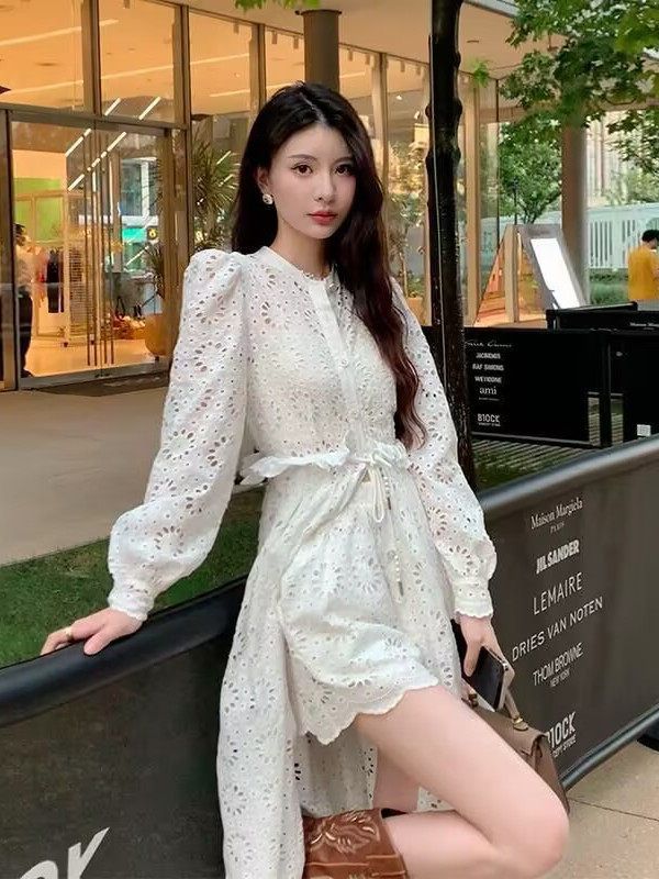 블라우스 반팔 셔링 퍼프소매 브이넥 시스루 루즈핏 긴팔 셔츠 여름 여성 남방 레이스 린넨 - 상세 이미지 3