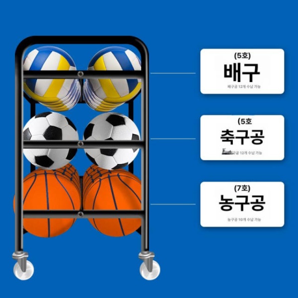 튼튼한 수납 볼 랙 슈팅연습 거치대 리턴 농구공 이동식 두꺼운 블랙 4칸 48개 40개 - 상세 이미지 5