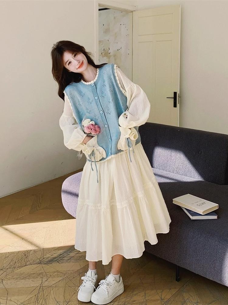 여름 린넨 원피스 에스닉 자수 디자인 휴양지 감성 프릴 배색 통풍 여성용 - 상품 이미지