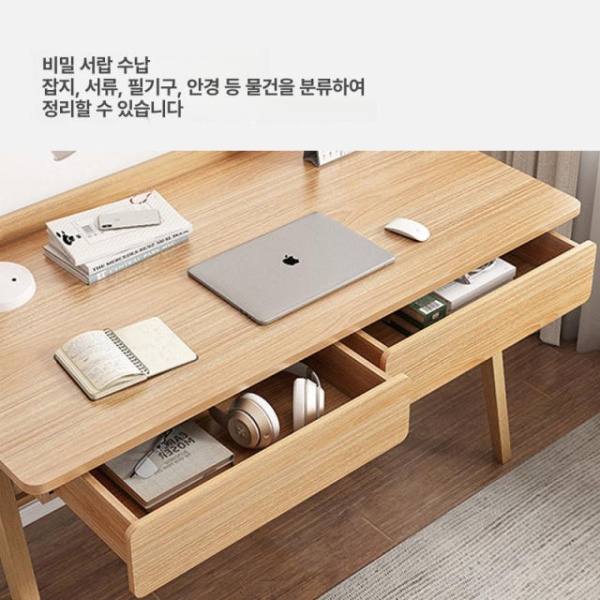 감성적인 자취방 엔틱 원목 침실 틈새 미니책상 서재용 베이지 기본서랍없음 러버우드 100cm - 상세 이미지 3