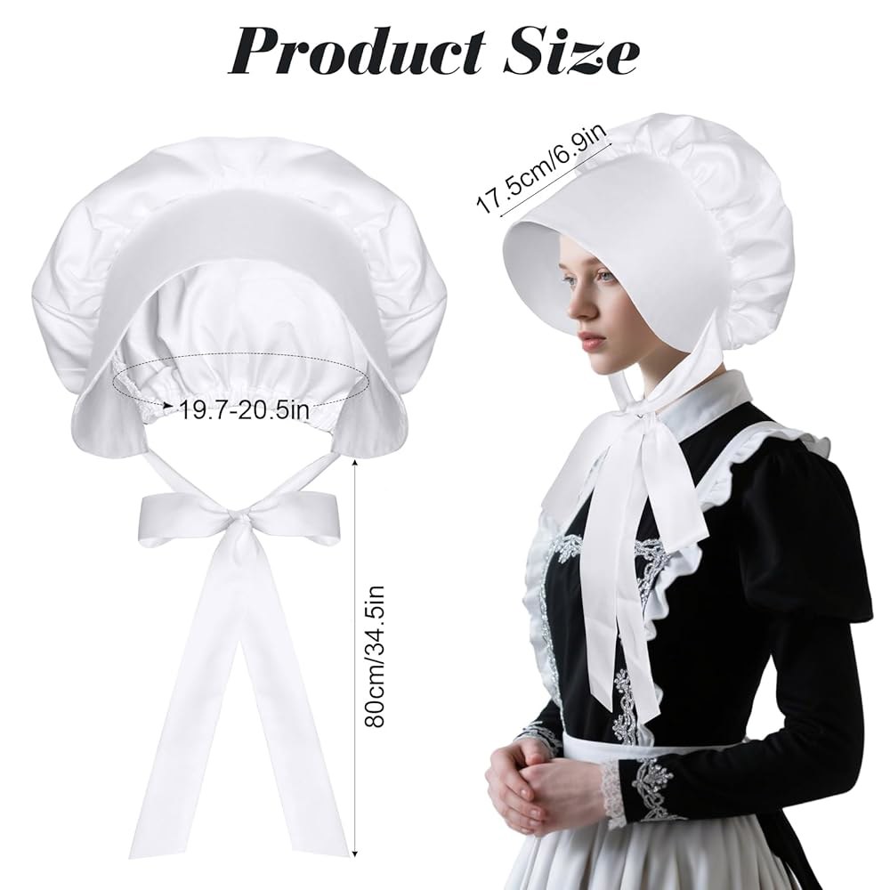여성용 화이트 몹 캡 보닛 허리 에이프런 숄 랩 필그림 의상 세트 Sdfvsdg 3Pcs 할로윈 식민지 Classic Style - 상세 이미지 2