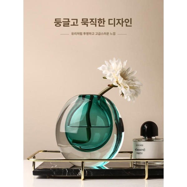 고급 북유럽 실린더 유리 미니 수경재배 대형 한송이 꽃병 피코크블루 - 상세 이미지 2