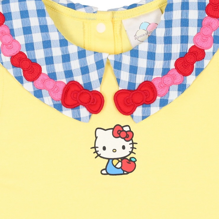 [발주상품] 산리오 헬로키티 캐릭터 리본 자수 체크 카라 민소매 티셔츠 80~95cm 옐로 - 의류 - 하카타몰