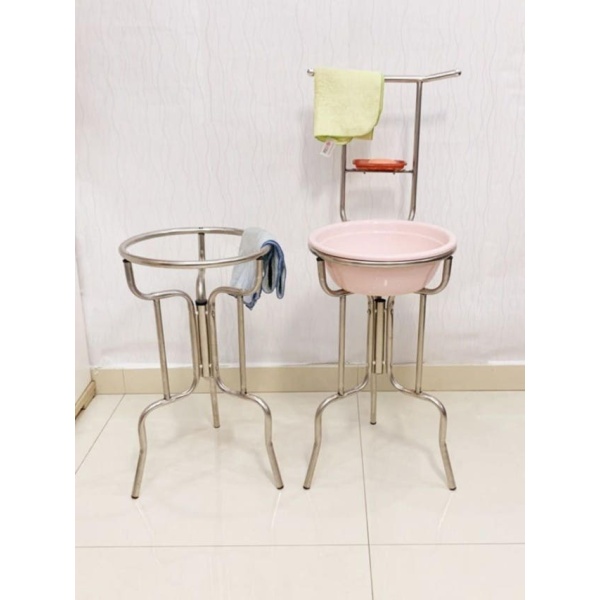 튼튼한 손빨래 보조대 거치대 스테인리스 받침대 세수대야 선반 64cm 1단계 포함 - 상품 이미지