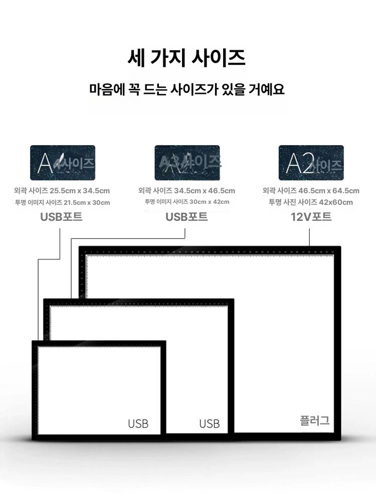 led 라이트 박스 그리기 화이트 패드 2자석 단색 A3 조광 눈금 자석 USB - 상세 이미지 5