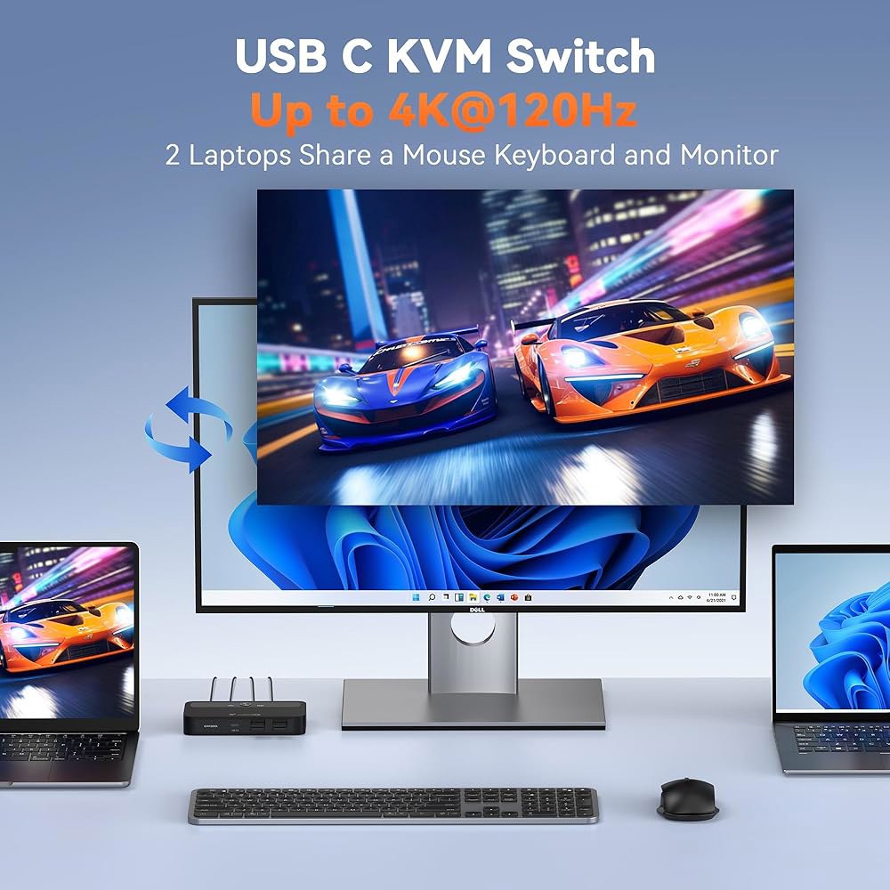 TobenONE USB C KVM 스위치 1 모니터 2 컴퓨터 4K@120Hz HDMI, 3개의 장치와 100W PD 충전 기능이 있는 2대, Windows /Chrome OS - 상세 이미지 3