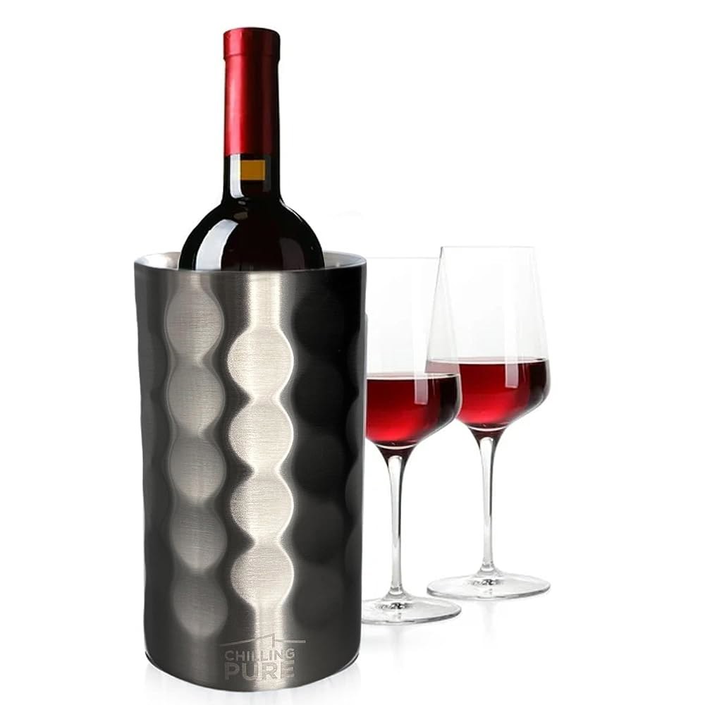 진공 단열 스테인리스 스틸 와인 & 샴페인 병 쿨러 u2013은 대부분의 750mL 병에 맞고 음료를 몇 시간 동안 차갑게 유지합니다(은색) Silver - 상품 이미지