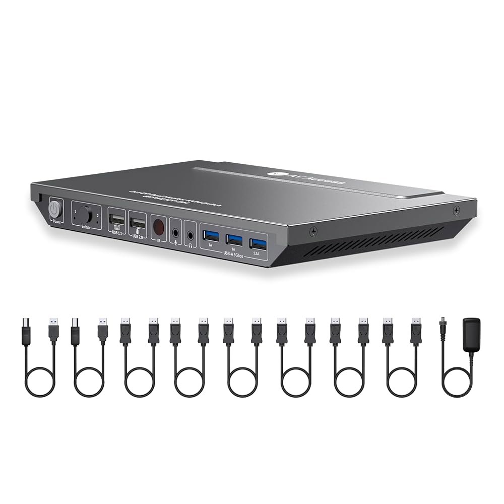 AV Access 8K KVM 스위치 2 모니터 컴퓨터 디스플레이포트 8K@60Hz 4K@165Hz /144Hz, USB 3.0 포트, 오디오, 고속 핫키 또는 IR 리모컨이 있는 - 상품 이미지