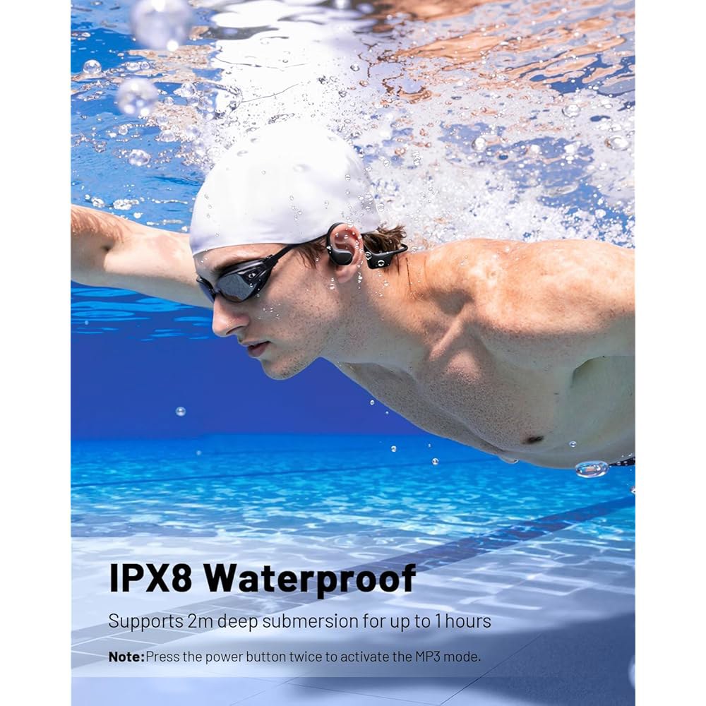 듀얼 드라이버, IPX8 방수 공기 전도 오픈 이어버드 MP3 모드 32GB 메모리 8H 플레이타임 블루투스 6.0 딥 베이스 스포츠용 PSIER 본 수영 헤드폰 Black - 상세 이미지 3