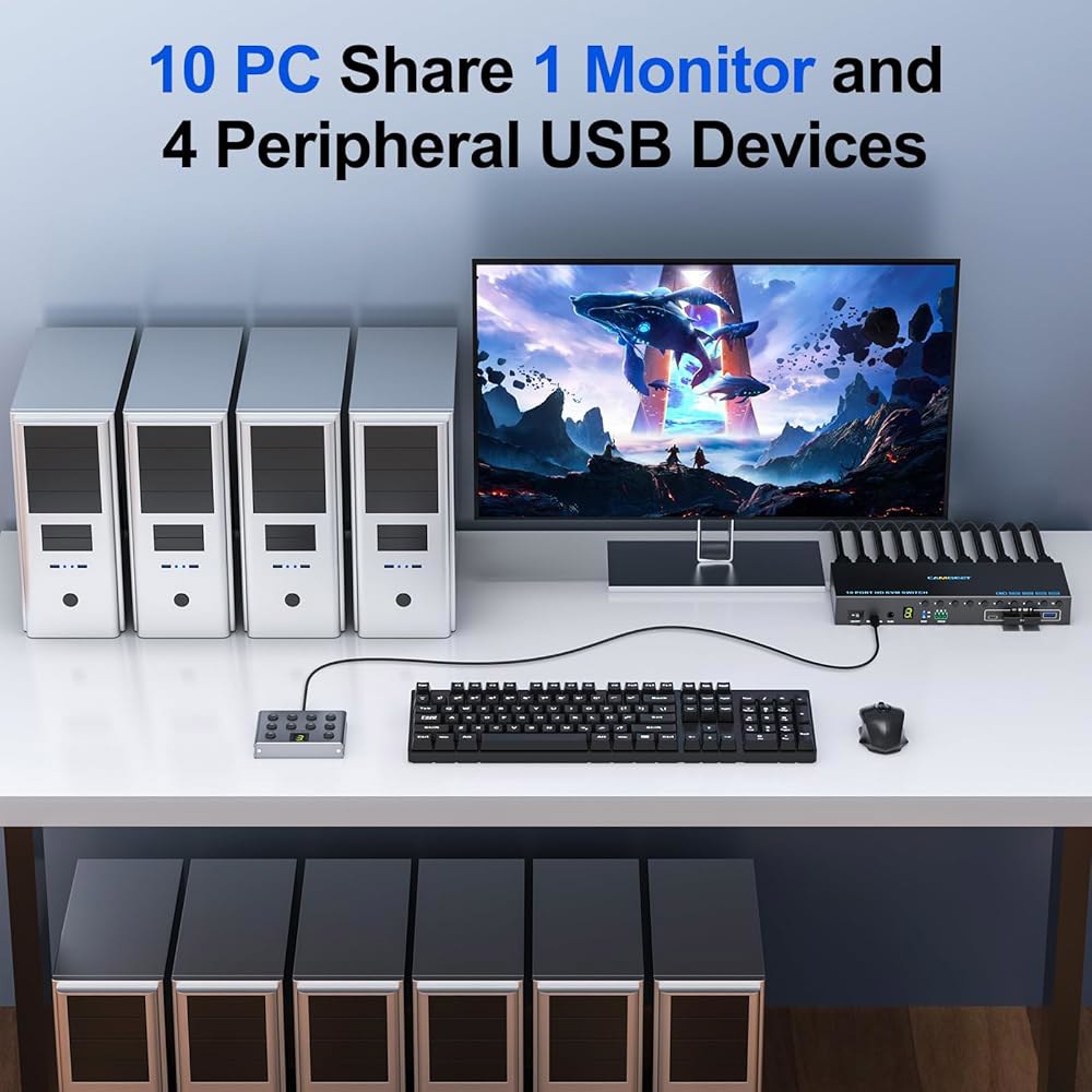 10 포트 8 HDMI KVM 스위치 4K@60Hz EDID 시뮬레이션, 대의 컴퓨터용 USB3.0 HDMI, 모니터 1대와 USB 장치 4대 공유, 오디오 RS232 유선 원격 - 상세 이미지 2
