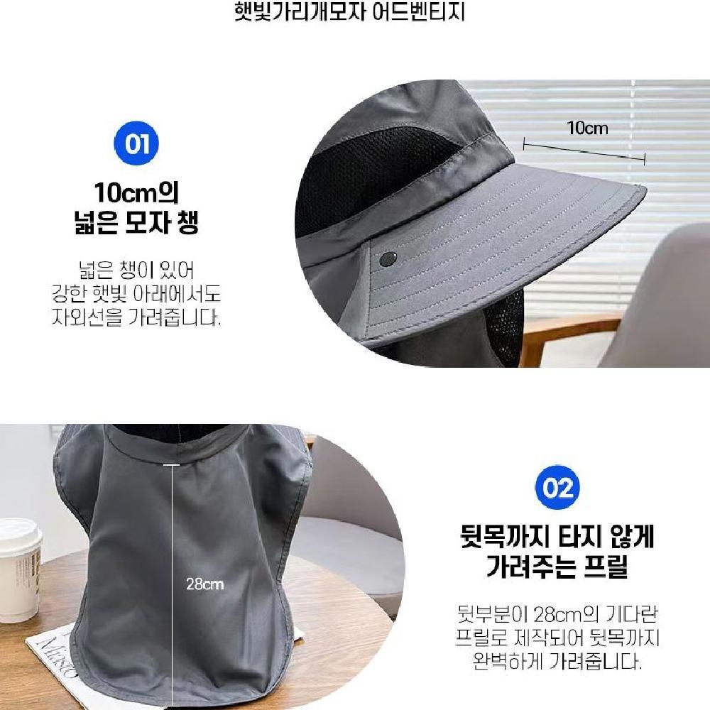 햇빛 자외선 차단모자 분리형 얼굴마스크 뒷목가리개 여름 등산 캠핑 낚시 야외 그늘 모자 - 상세 이미지 3