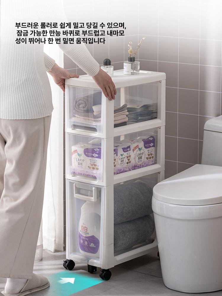 틈새수납장 슬라이딩 세탁실 선반 바퀴수납장 20cm 투명티 대형 1개 소형 4개 1 칸 1x1cm - 상세 이미지 4