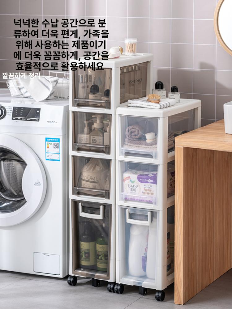 틈새수납장 슬라이딩 세탁실 선반 바퀴수납장 20cm 투명티 대형 1개 소형 4개 1 칸 1x1cm - 상세 이미지 3