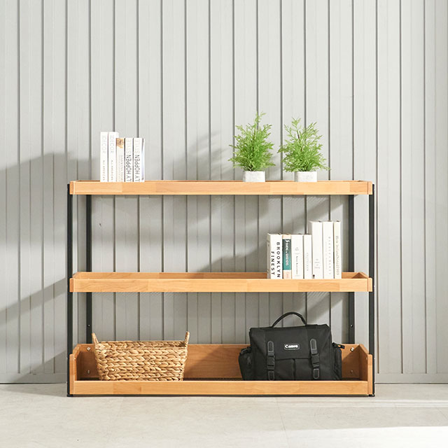 가구의서 엘다 원목 스틸 선반장 1200x300x860mm, 3단, 블랙 - 상품 이미지