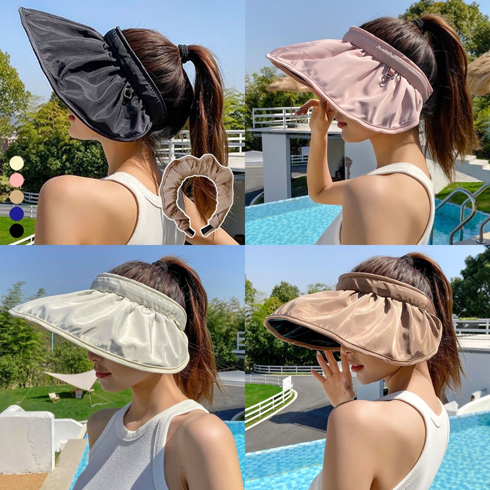 휴대용 챙넓은 돌돌이 썬캡 모자 여행 자외선 차단 등산 여름 햇빛 가리개 일 작업 머리띠 - 상품 이미지