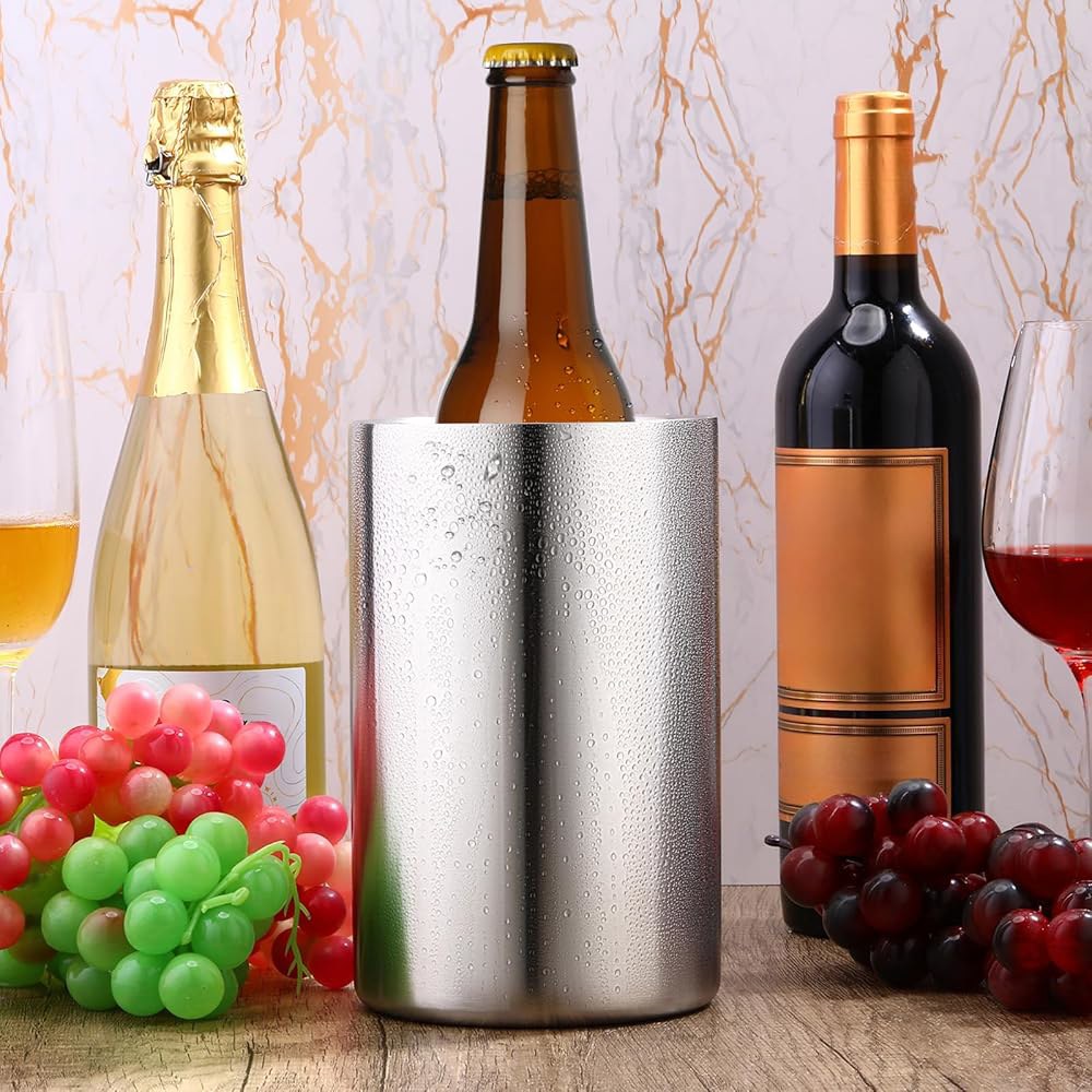 포첸 6팩 와인 쿨러 버킷 병 벌크, 스테인리스 스틸 이중 벽 단열 샴페인 아이스 파티용, 750ml 병(실버)에 적합 White - 상세 이미지 2