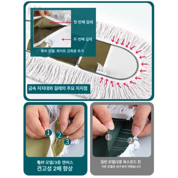 프리미엄 대형 물걸레 특허 청소밀대 호텔용 초대형 밀대걸레 두꺼운 3중 천 90cm - 상세 이미지 4