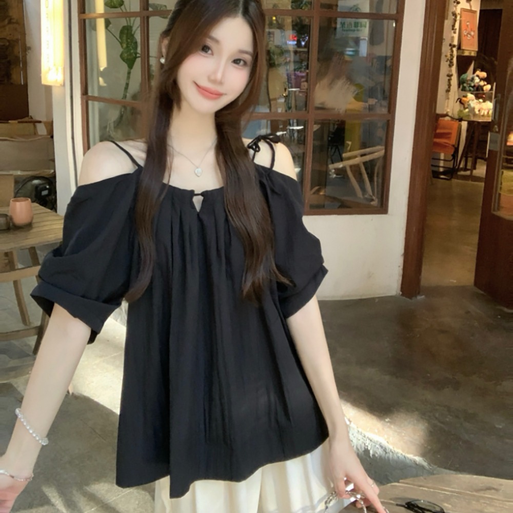 오프숄더 반팔 블라우스 LL-1008626 - 상품 이미지