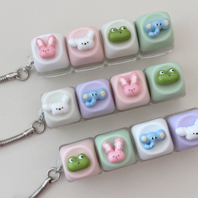 4구 코끼리 토끼 개구리 강아지 동물 LED 야광 불빛 키캡 키링 컬러 키보드 자판 딸깍이 클리커 - 상품 이미지