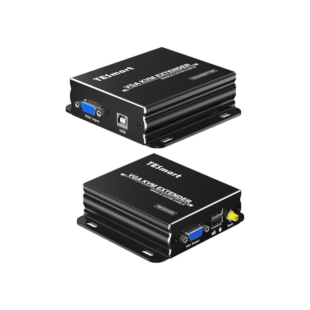 TESmart 1080P 60Hz 장거리 984피트 USB VGA KVM 익스텐더(Cat5e Cat6 이더넷 케이블 위)(최대 / 300m, 송신기+수신기) - 상품 이미지