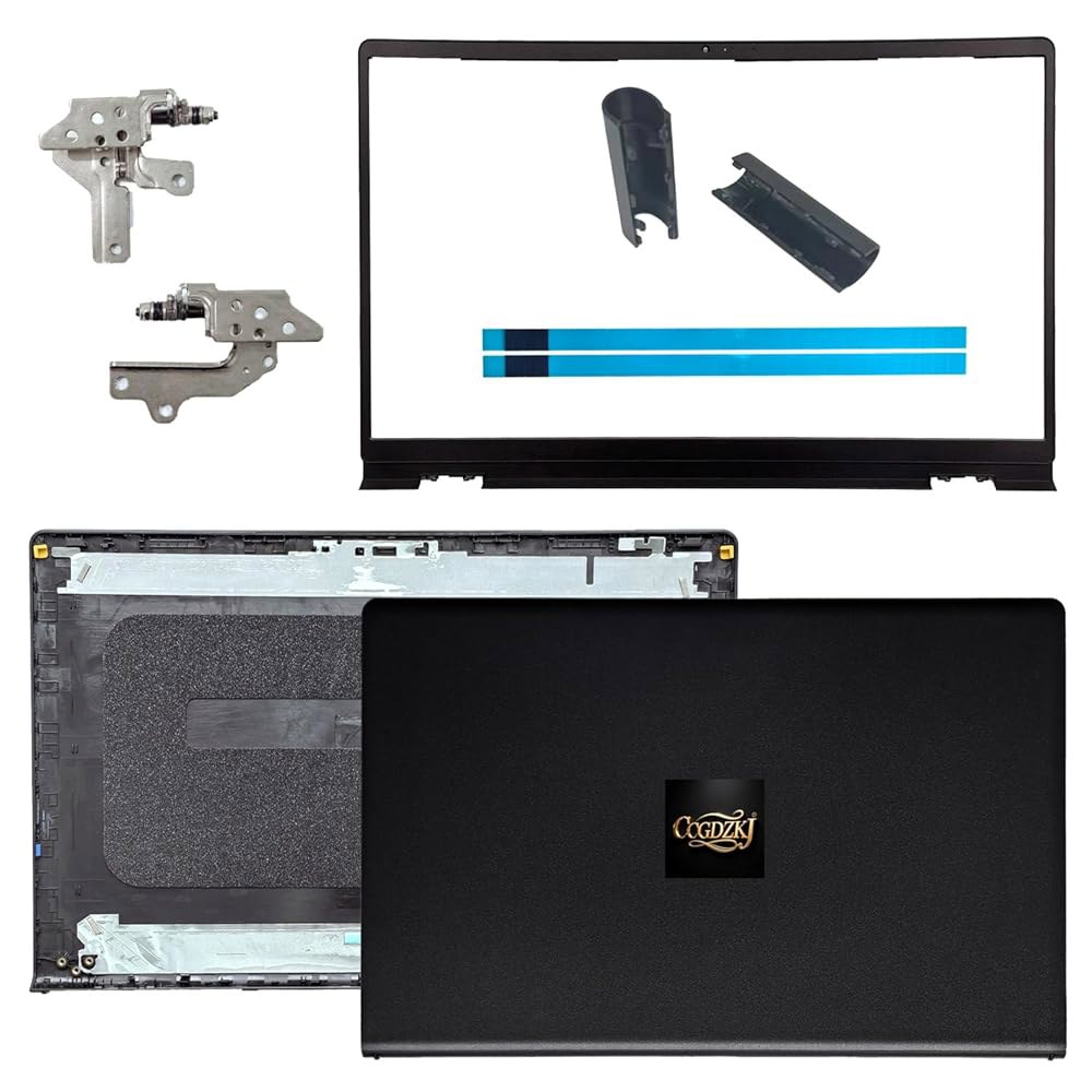 Dell Inspiron 15 3530, 3520, 3511, 3510 시리즈용 베젤 및 힌지 캡이 있는 CCGDZKJ 0VW3N0, 00WPN8 교체 LCD 후면 커버, 블랙 - 상품 이미지