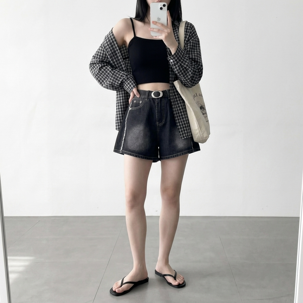 a라인반바지 3부청반바지 데님숏팬츠 이미지 7