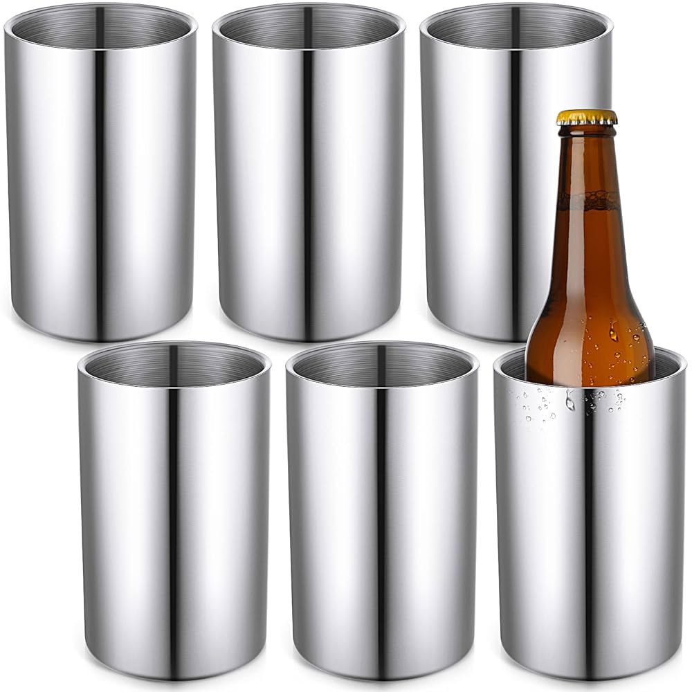 포첸 6팩 와인 쿨러 버킷 병 벌크, 스테인리스 스틸 이중 벽 단열 샴페인 아이스 파티용, 750ml 병(실버)에 적합 White - 상품 이미지