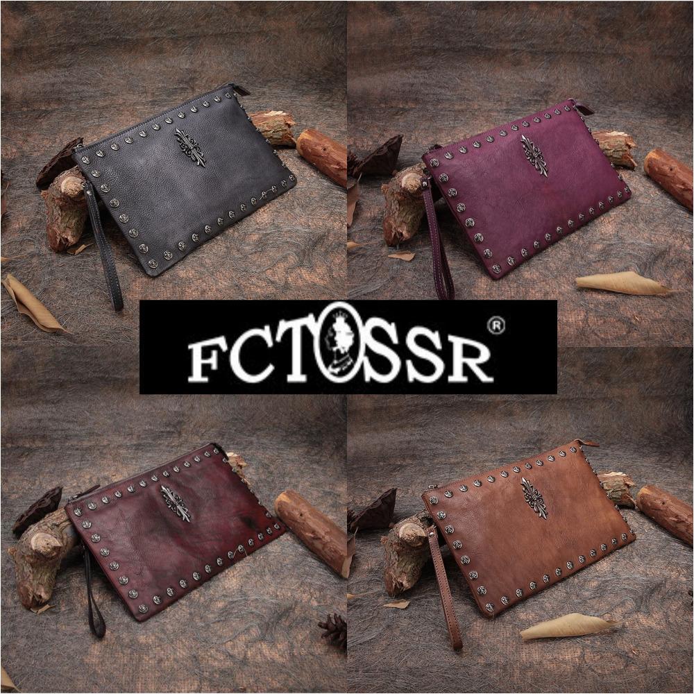 FCTOSSR 천연소가죽 빈티지 스터드 엔벨롭 클러치백 - 상품 이미지