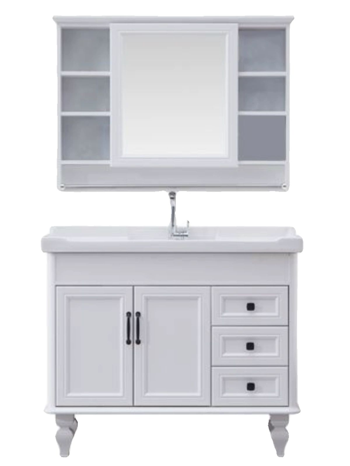 호텔 세면대 욕실 카운터 일체형 세면기 대리석 60cm 화이트 + 거울장 - 상세 이미지 2