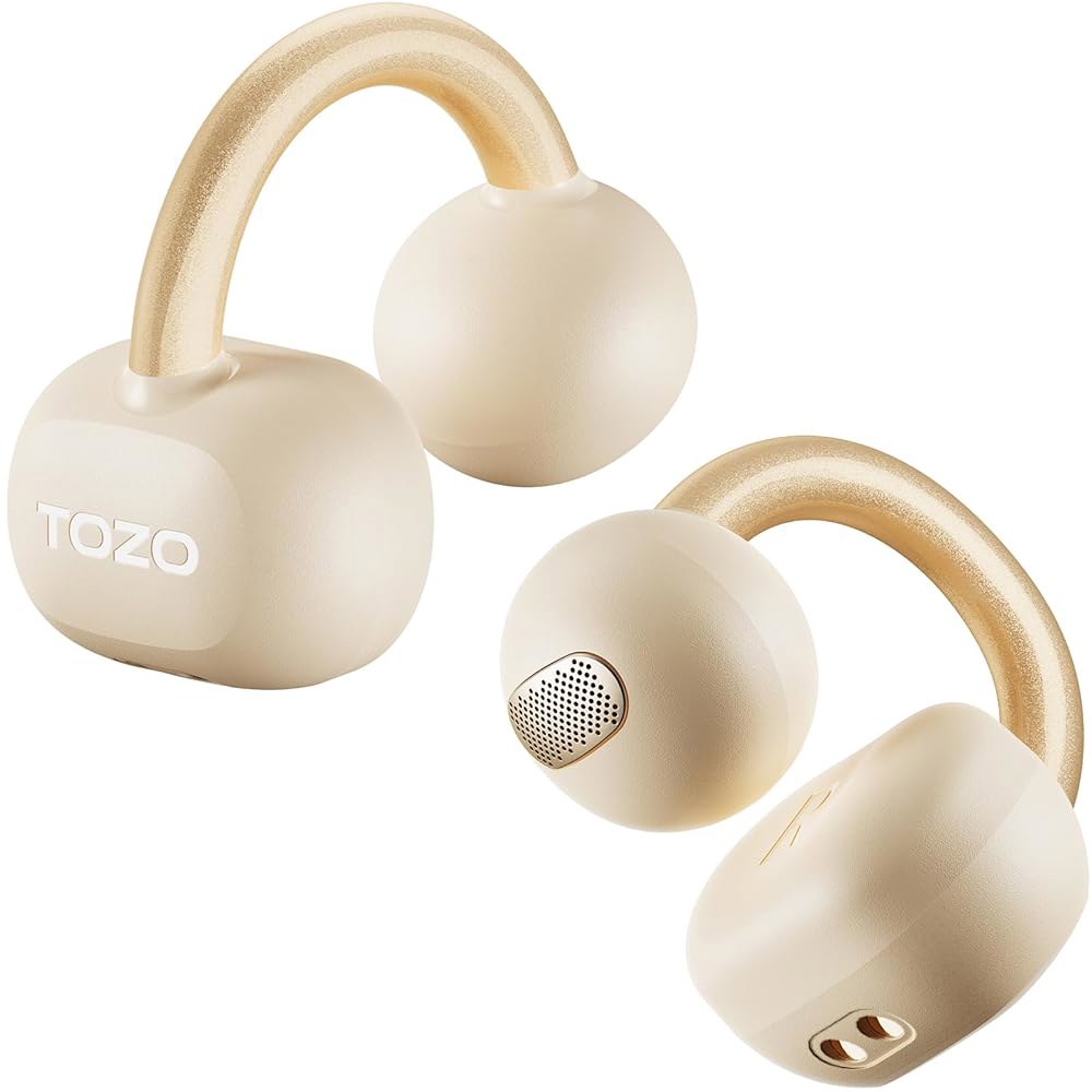 TOZO 오픈 이어링 트루 이어버드, 경량 컴포트 이어 클립 무선 40H 플레이 블루투스 5.4 헤드폰, 스마트 디지털 디스플레이 디자인 핏 스포츠 러닝, 운동 카키 Khaki - 상품 이미지