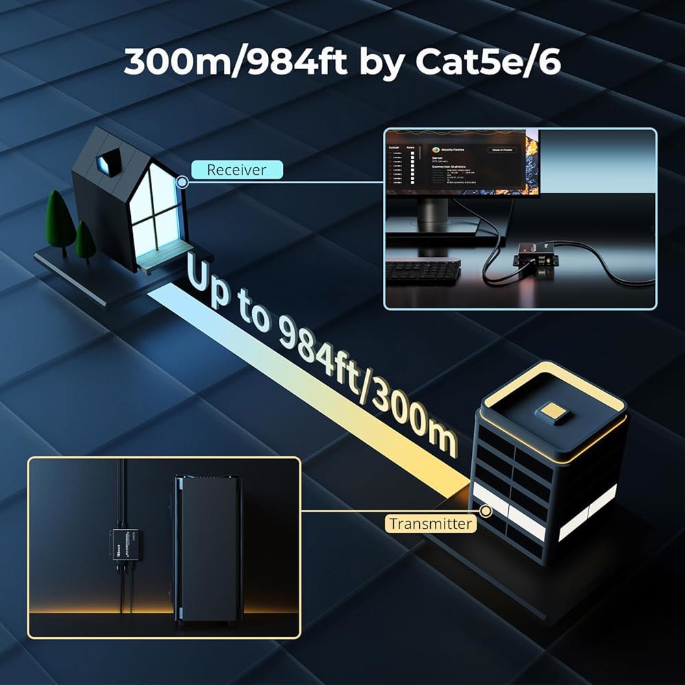TESmart 1080P 60Hz 장거리 984피트 USB VGA KVM 익스텐더(Cat5e Cat6 이더넷 케이블 위)(최대 / 300m, 송신기+수신기) - 상세 이미지 2