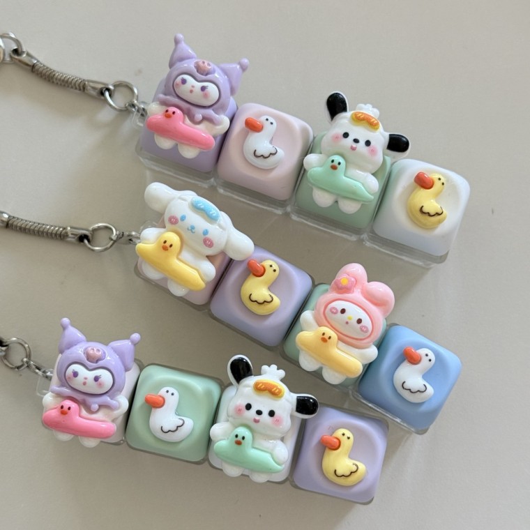 4구 튜브 오리 kt 어린이날 캐릭터 LED 야광 불빛 키캡 키링 컬러 키보드 자판 딸깍이 클리커 - 상품 이미지