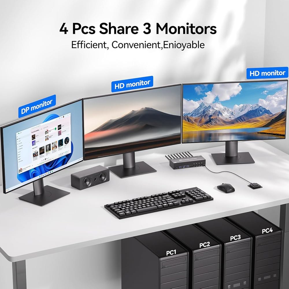 KVM 스위치 3는 오디오, HDMI + DisplayPort 8K@30Hz /4k@144Hz DP 스위처를 갖춘 4대의 컴퓨터를 모니터링합니다. USB 3.0 스위치는 PC Sh - 상세 이미지 2